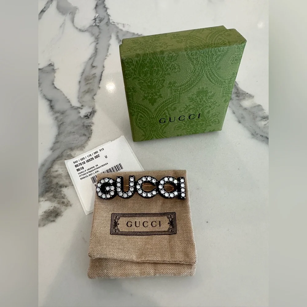 Gucci Logo Crystal Hair Clip